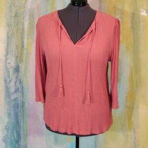 XXL Coral Top Plus Crinkle Blouse Feminine Summer‎ Casual Orange extra large xl